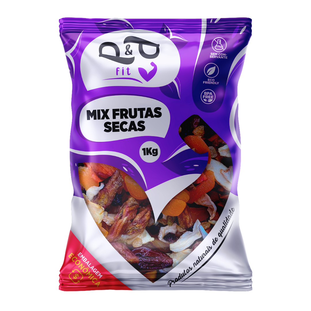 Mix P&P Frutas Secas Tropical Desidratado Damasco Maçã Coco Chips Figo Banana Tâmara Uva